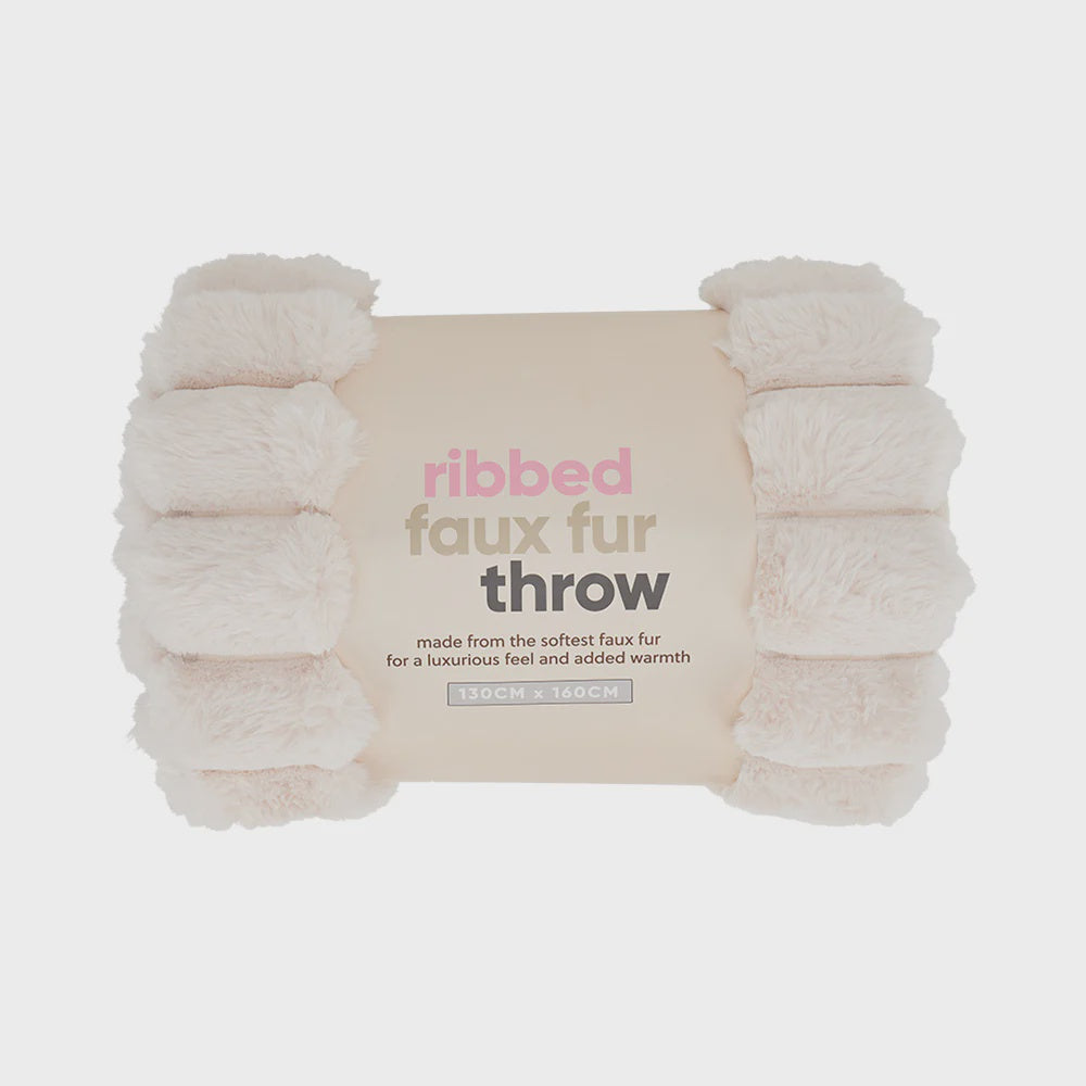 Ribbed Faux Fur Throw - Cream