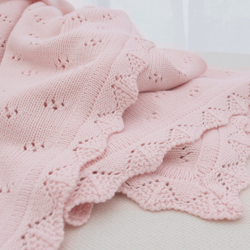Bamboo Cotton Heirloom Baby Blanket - Blush