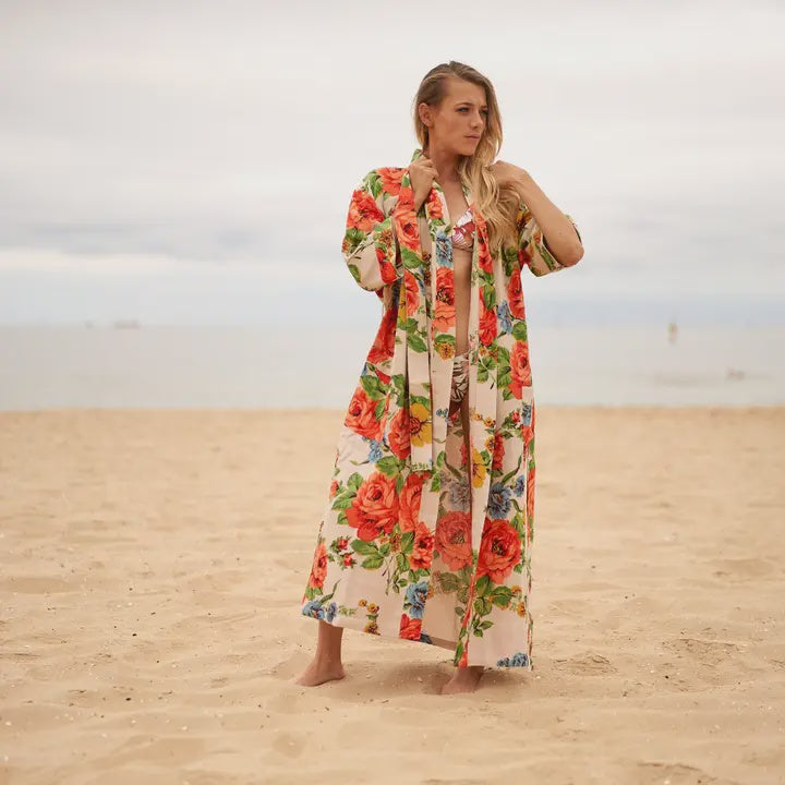 Cream Floral Waffle Robe