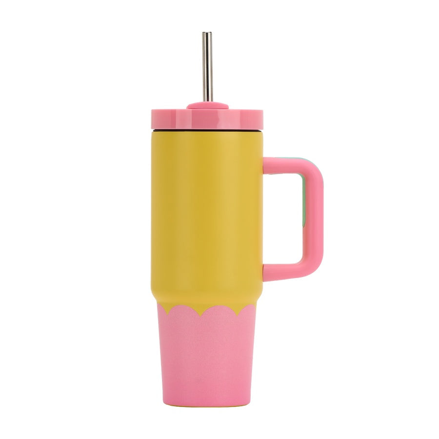 Super Sip Stainless Steel Cup - Pink & Yellow Wave