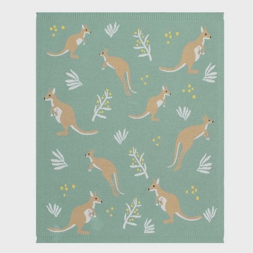 Australiana Baby Blanket - Kangaroo Green