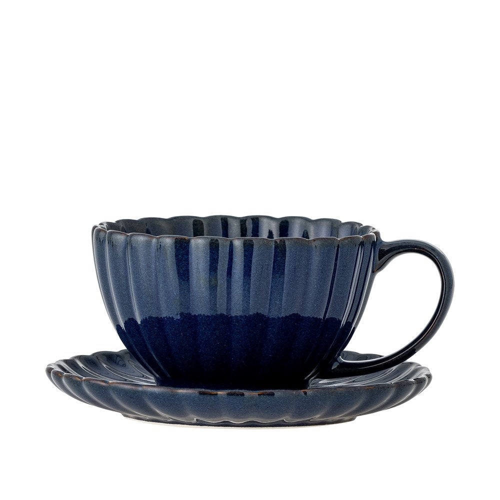 Latina Stoneware Cup & Saucer - Dark Blue