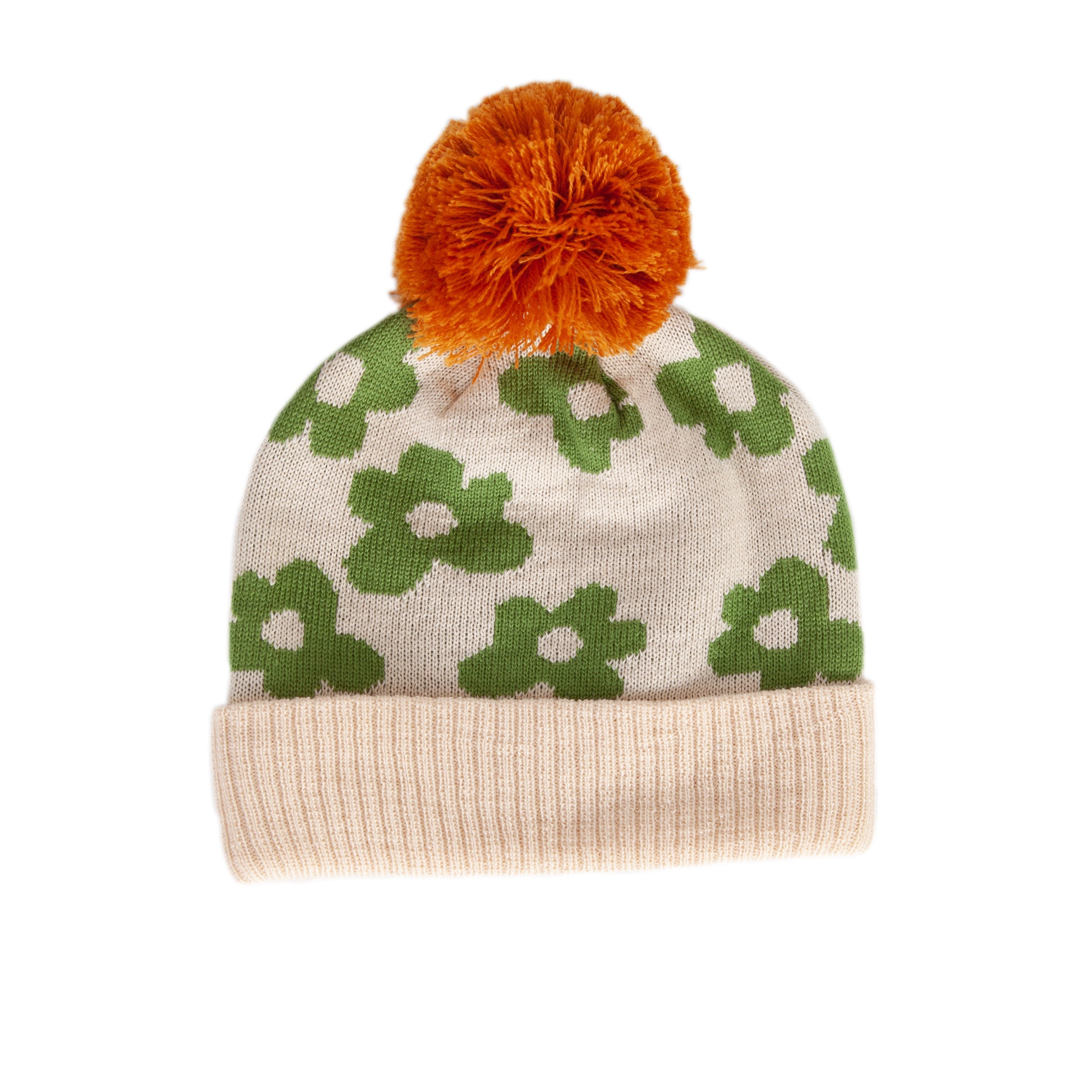 Flower Power Merino Beanie Green