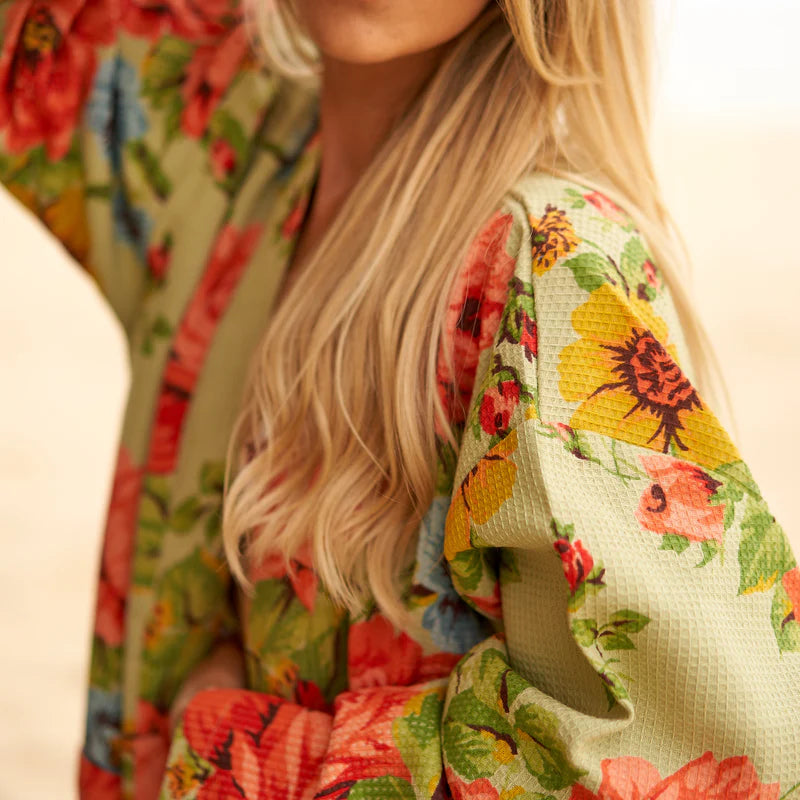 Green Floral Waffle Robe