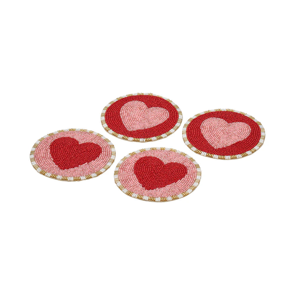 Heart Beaded Coasters - Set of 4