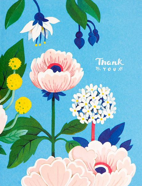 Blue Floral Thank you Greeting Card