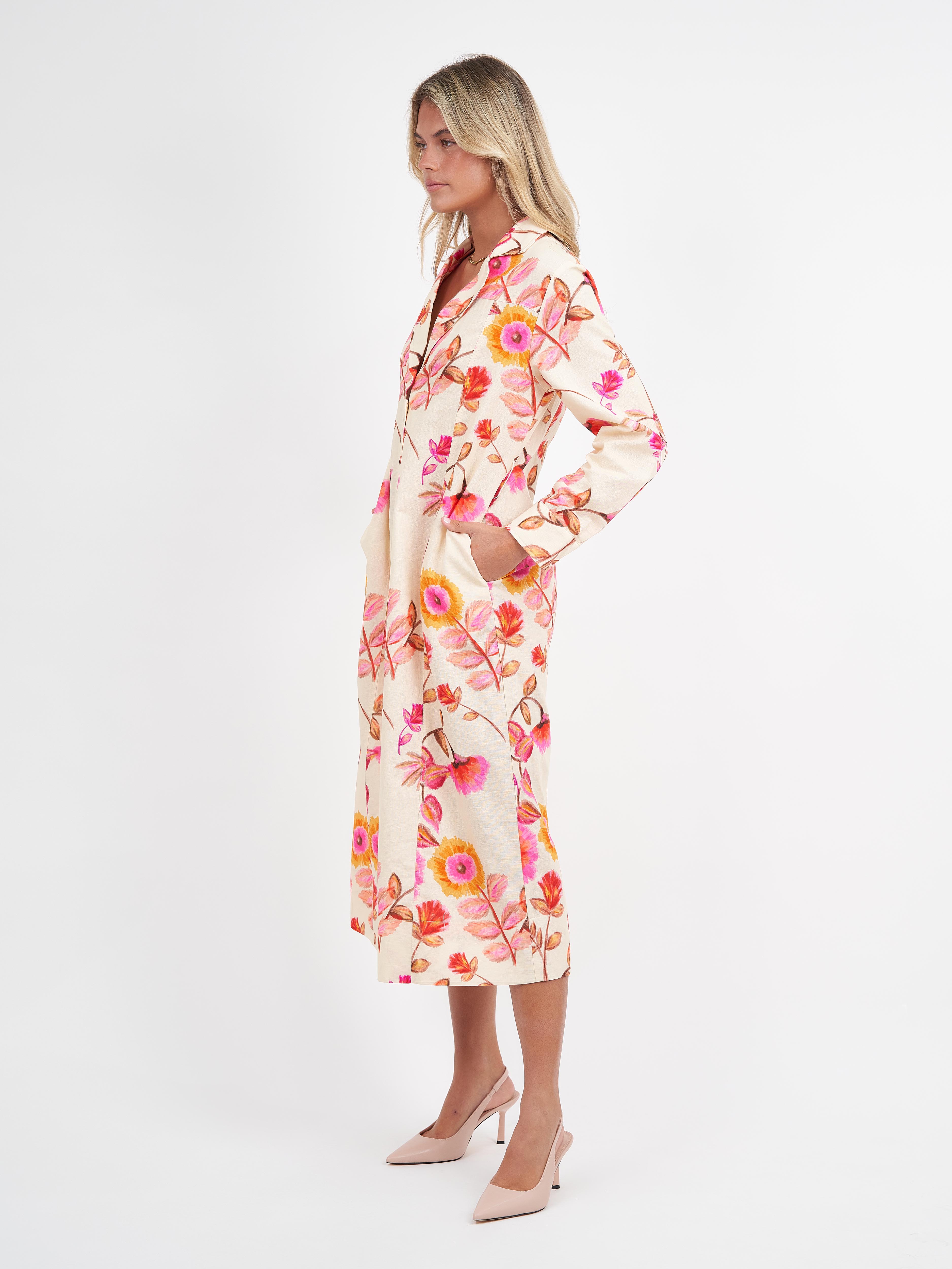 Autumn Floral Print Label Dress