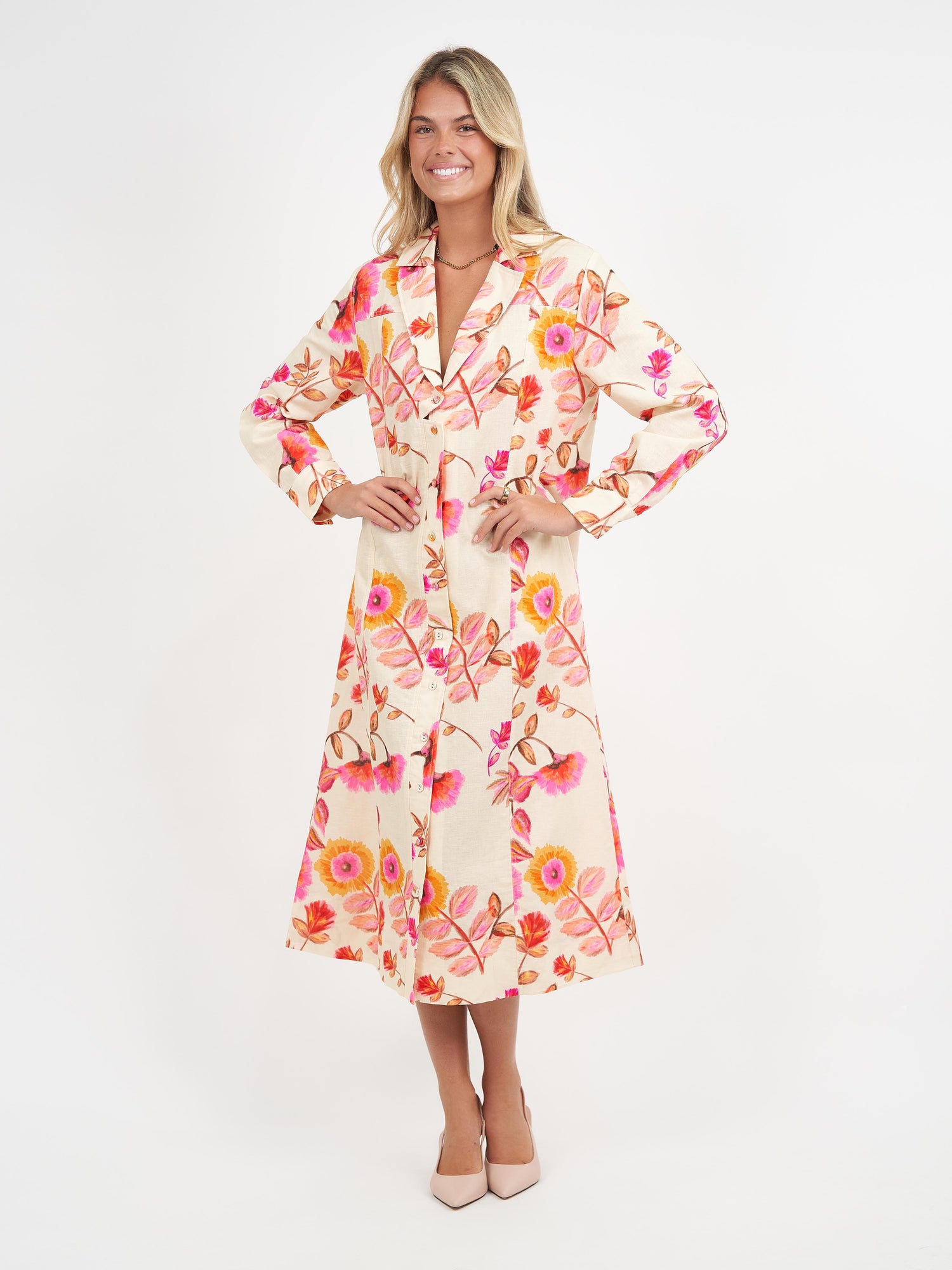 Autumn Floral Print Label Dress