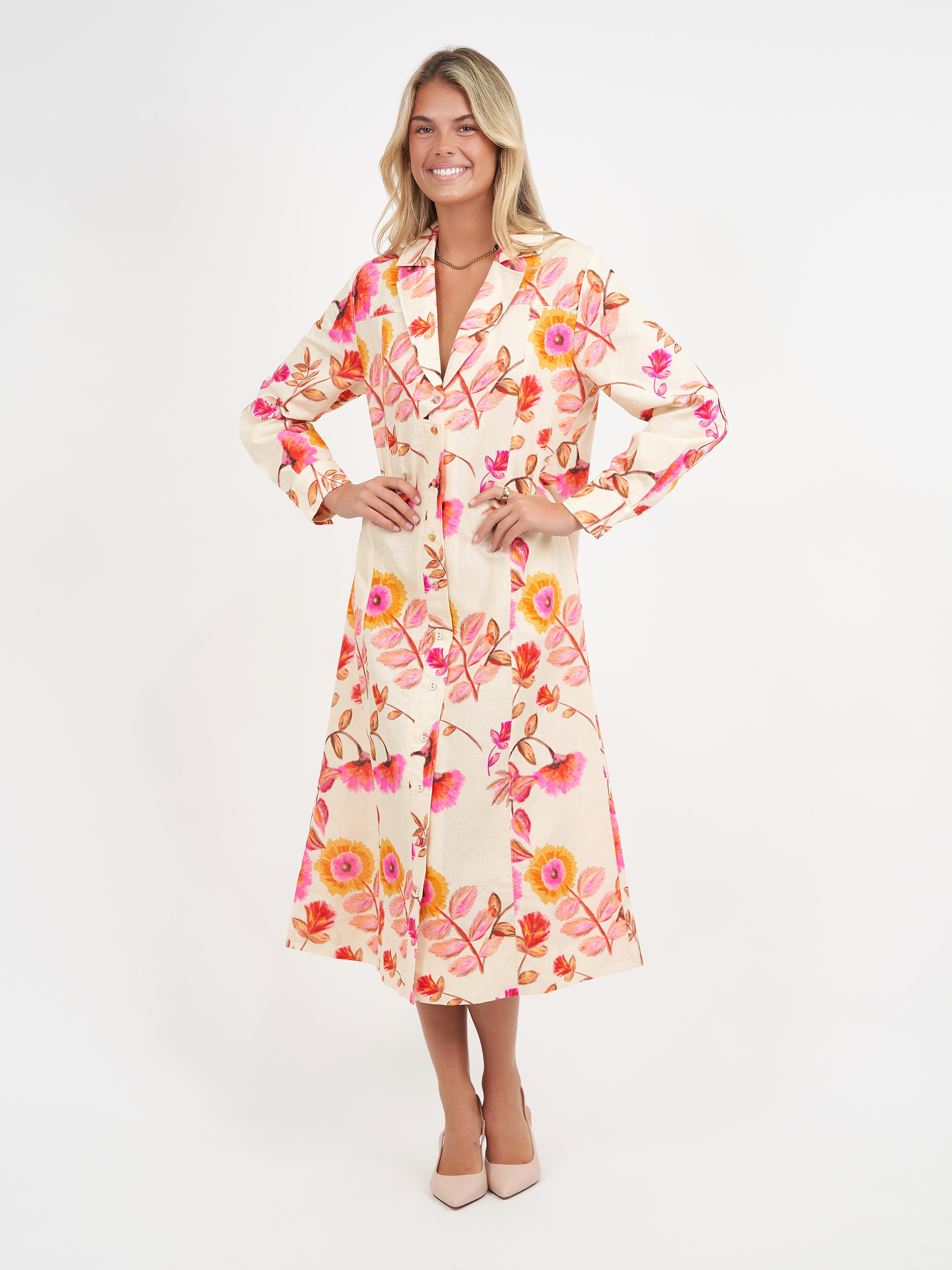 Autumn Floral Print Label Dress