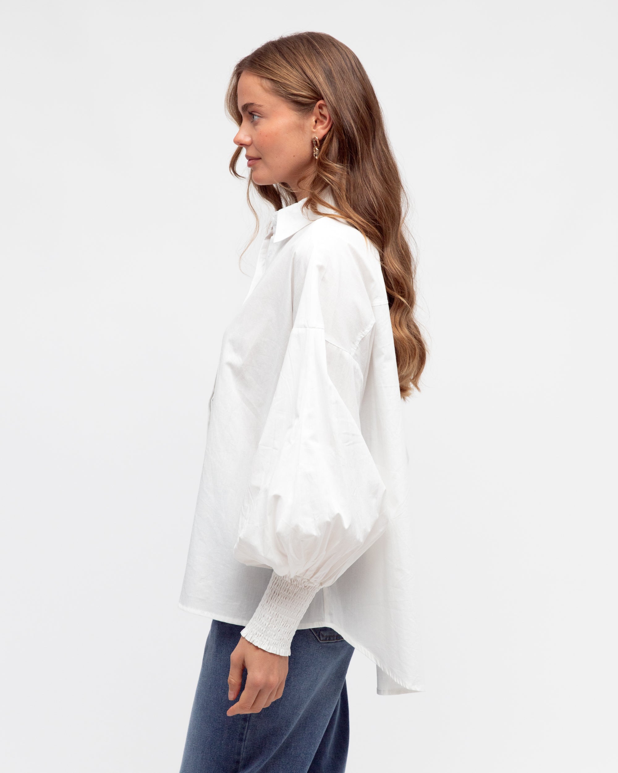 Shirred Cuff Shirt - White