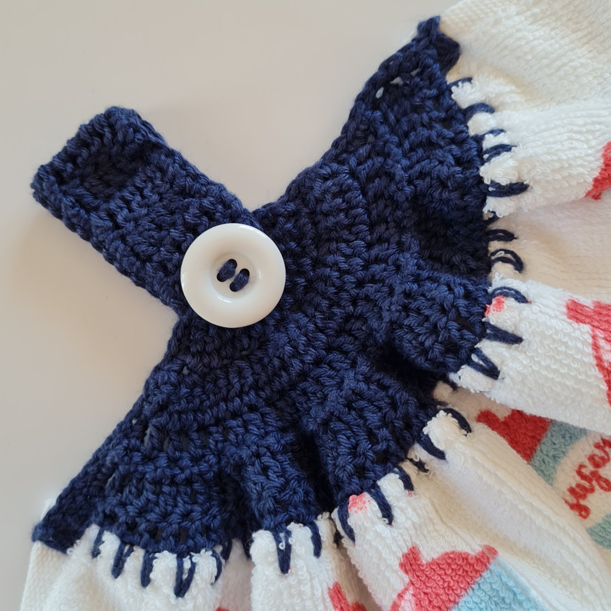 Crochet topped hanging kitchen hand towel - Let&
