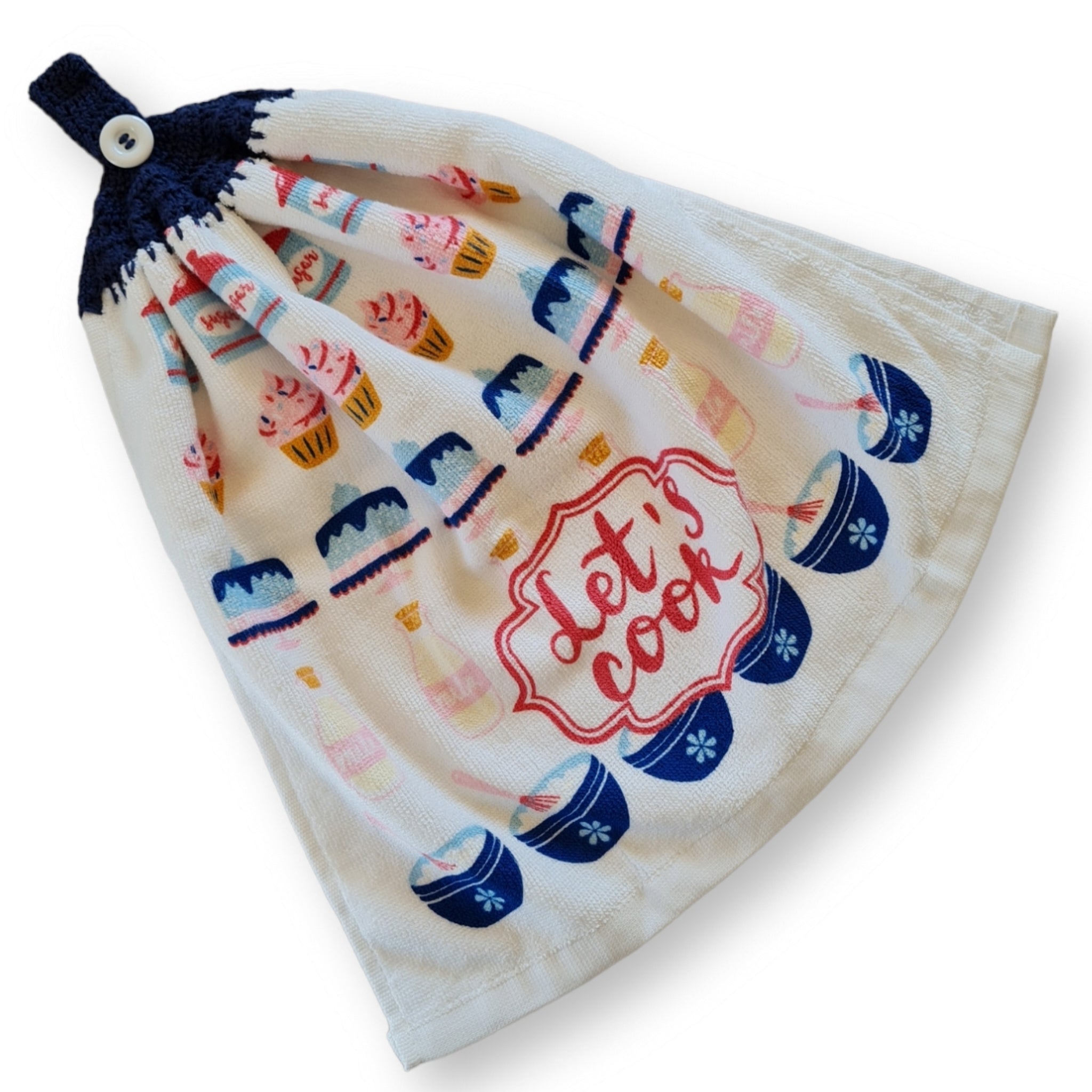Crochet topped hanging kitchen hand towel - Let&