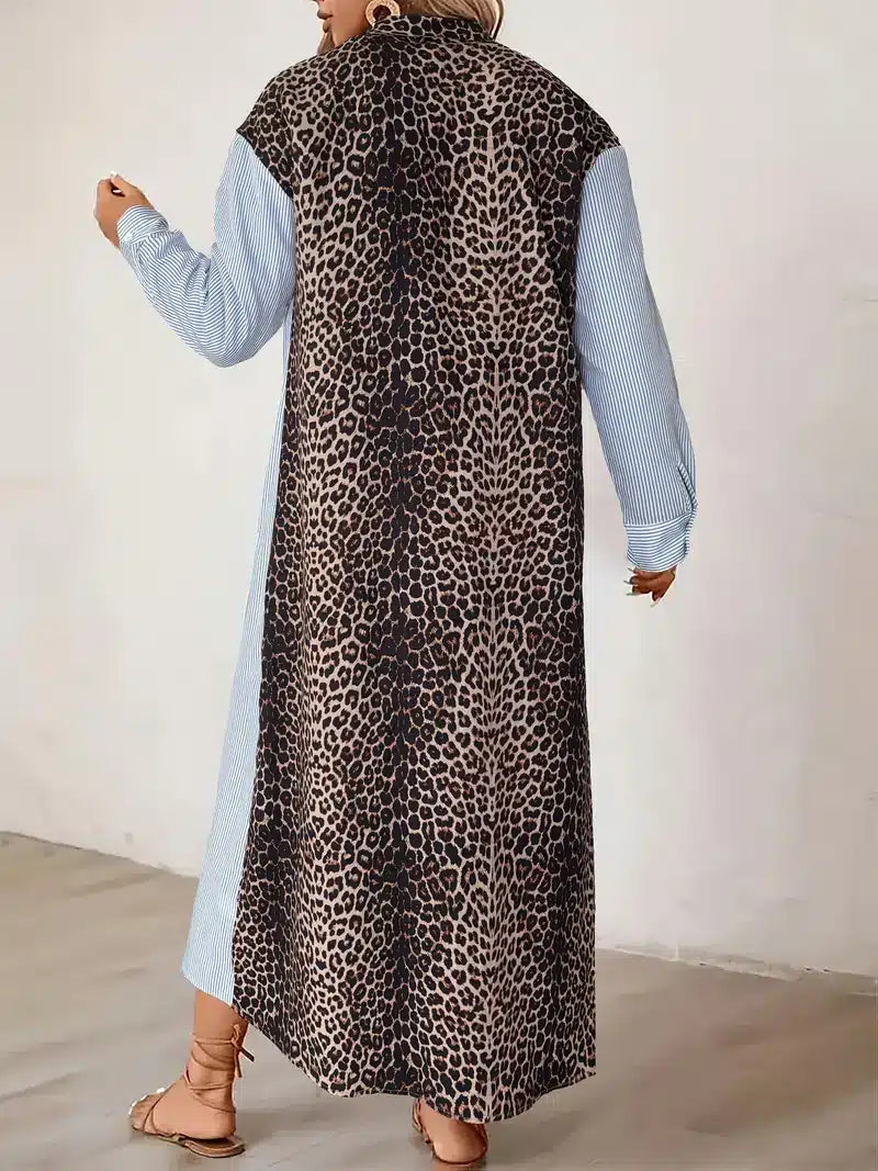 Leopard Stripe Maxi Dress - Blue