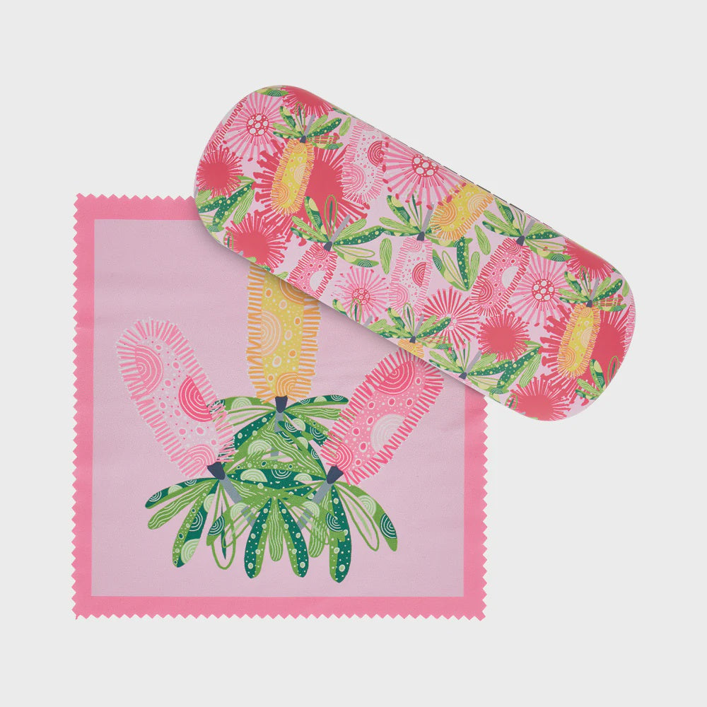 Glasses Case & Cloth - Pink Banksia