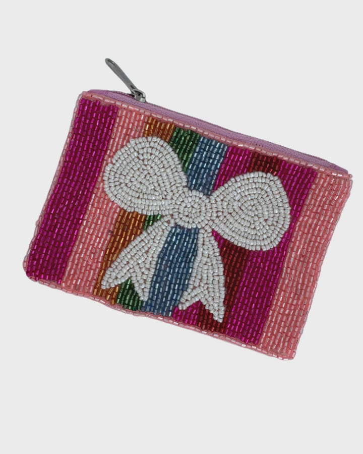 Rainbow Stripe Beaded Bow Coin Purse