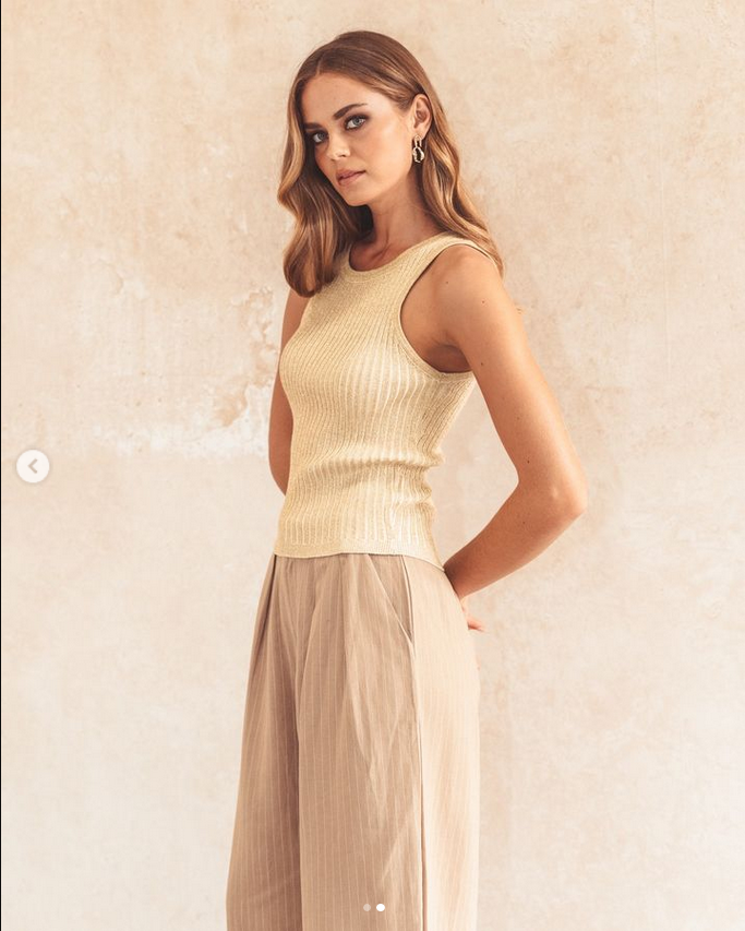 Alia Lurex Knit Top - Gold