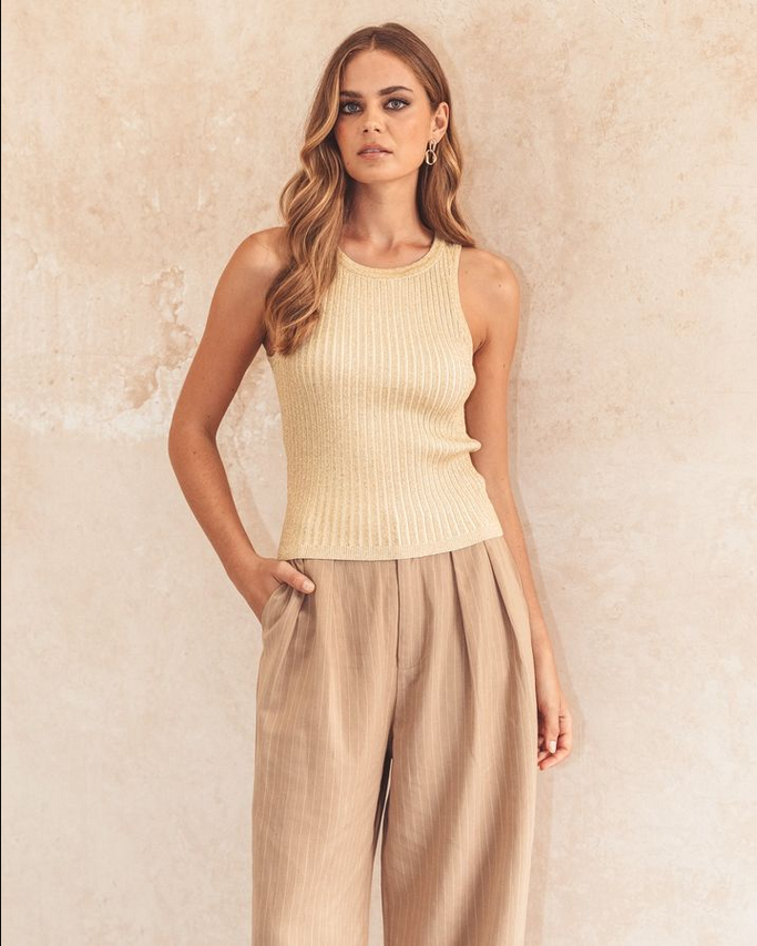 Alia Lurex Knit Top - Gold