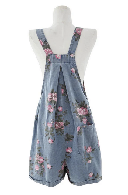 Rose Picking Denim Shorttall Romper