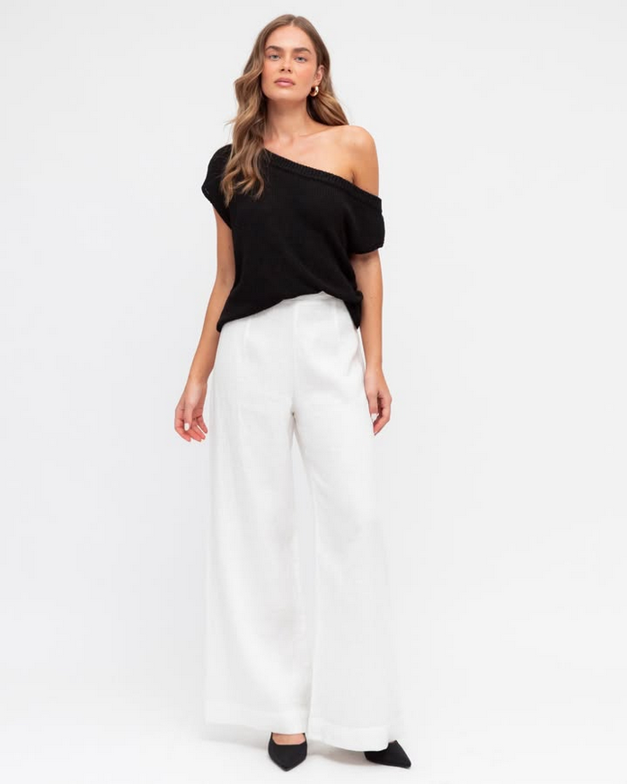 White Flat Front Linen Pants