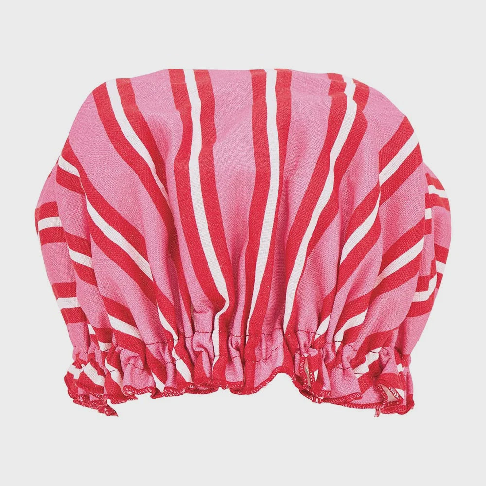 Cotton Shower Cap - Red & Pink tripe