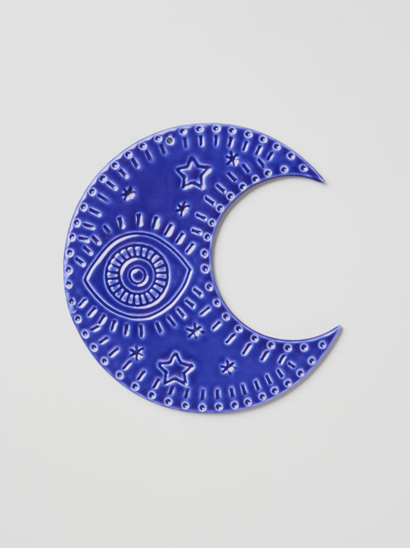 Talisman Moon Ceramic Wall Art - Indigo