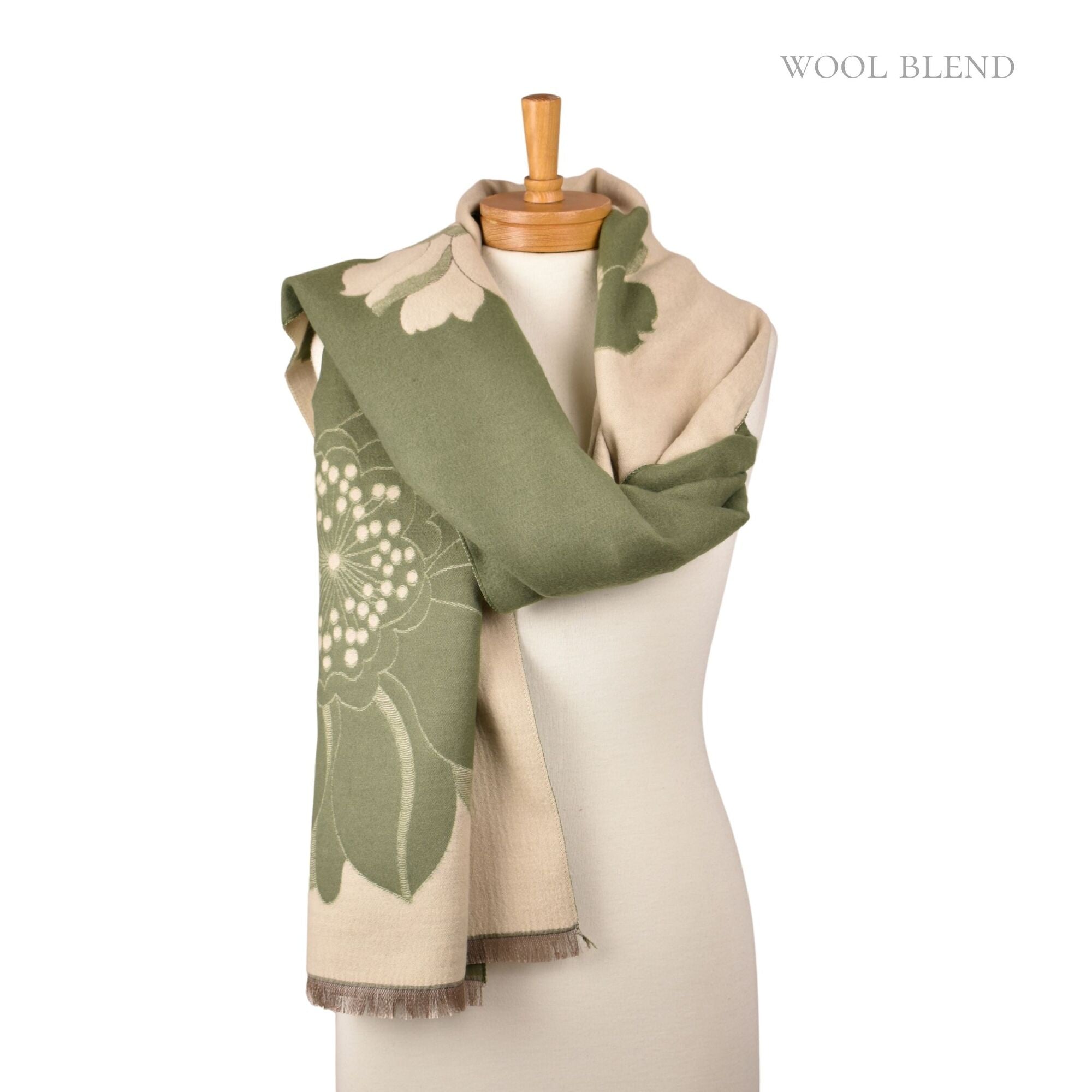 Reversible Floral Scarf - Olive Green