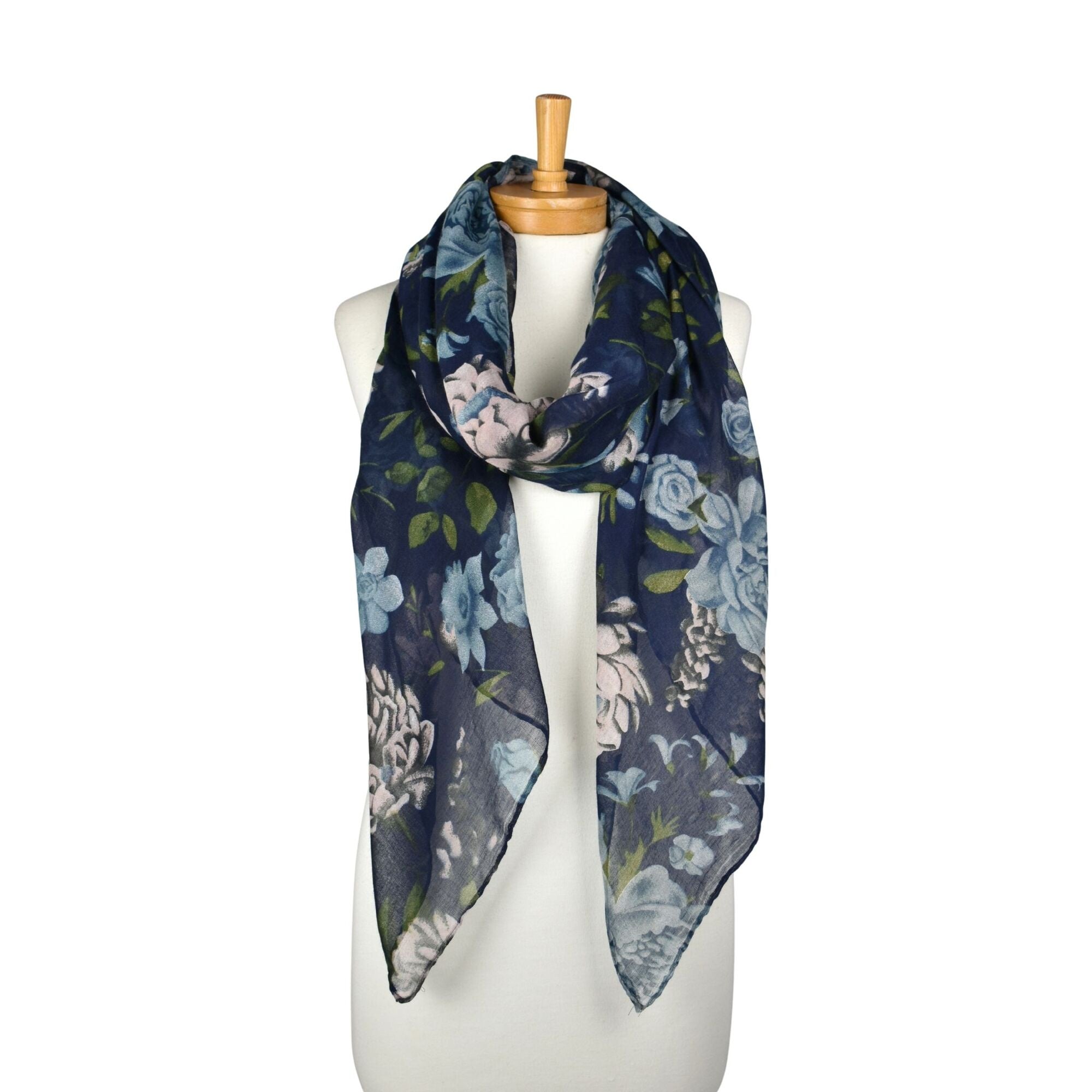 Peony Rose Garden Scarf - Navy Blue