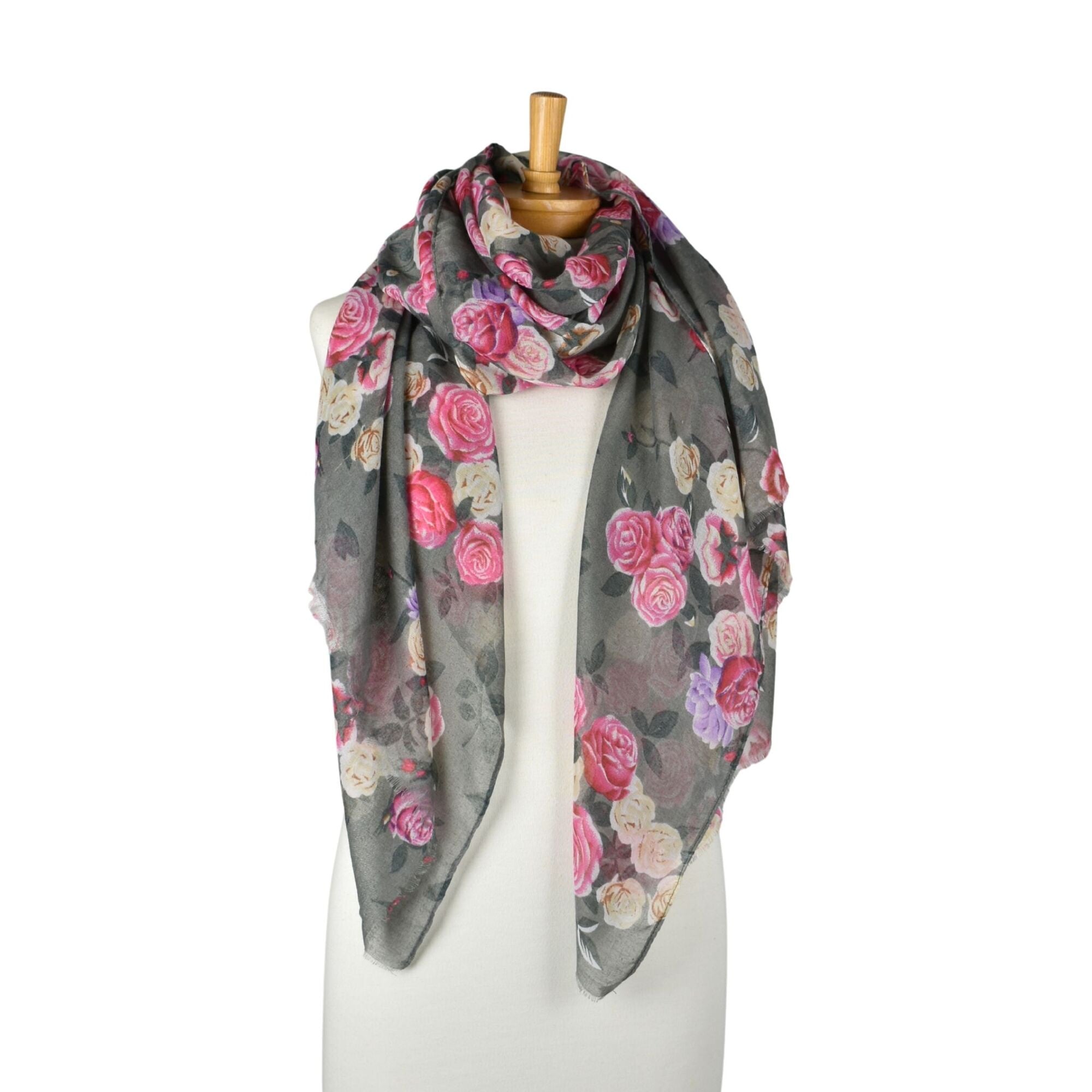 Vintage Rose Garden Scarf - Grey & Pink