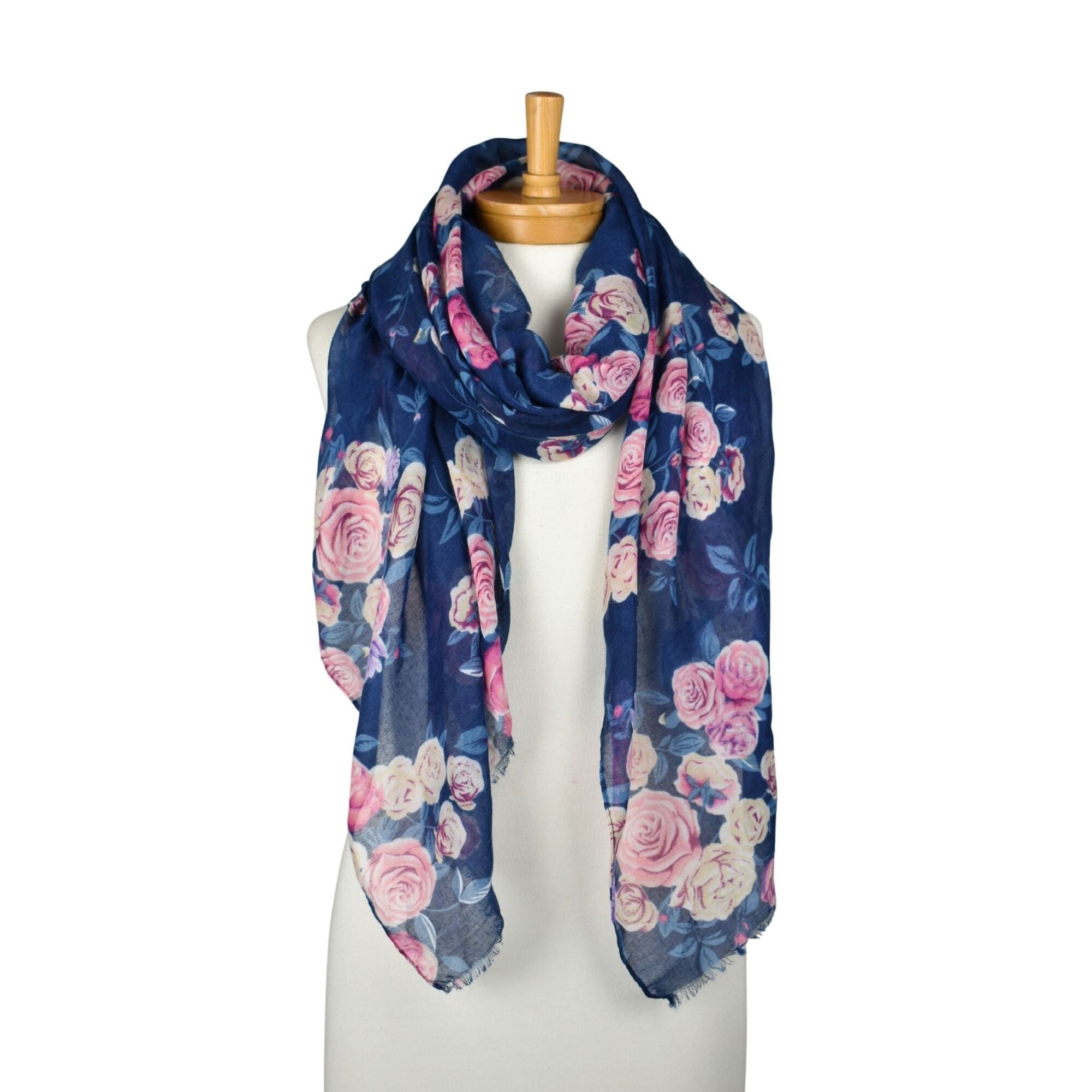 Vintage Rose Garden Scarf - Navy & Pink
