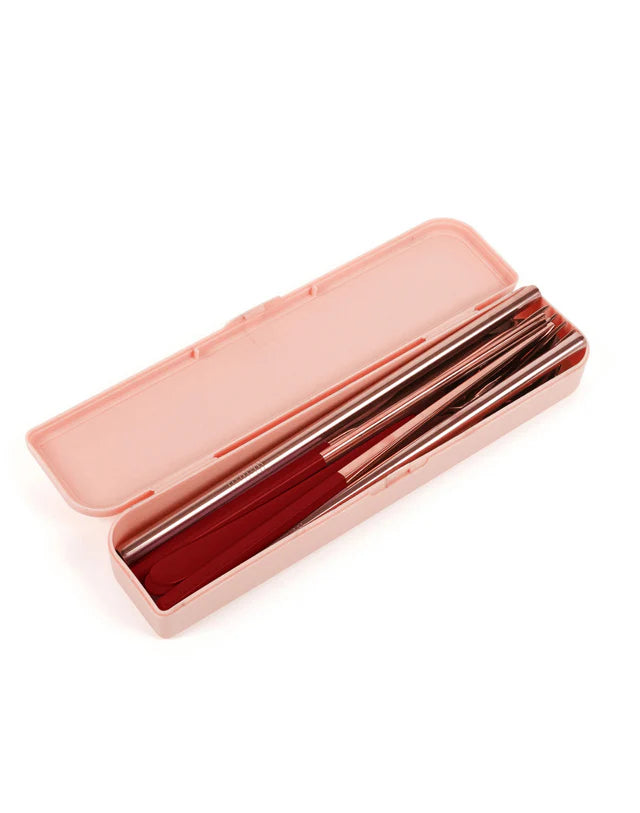 Take Me Away Cutlery Kit - Rose Gold & Burgandy