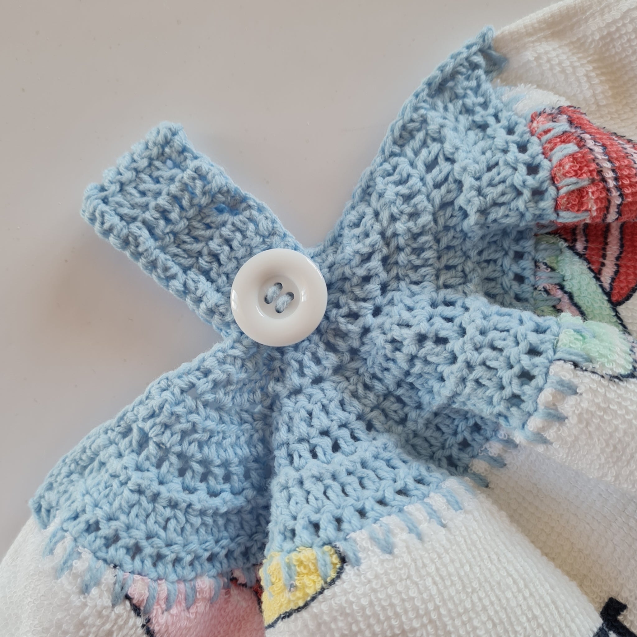 Crochet topped hanging kitchen hand towel - The Best Things in Life are Sweet