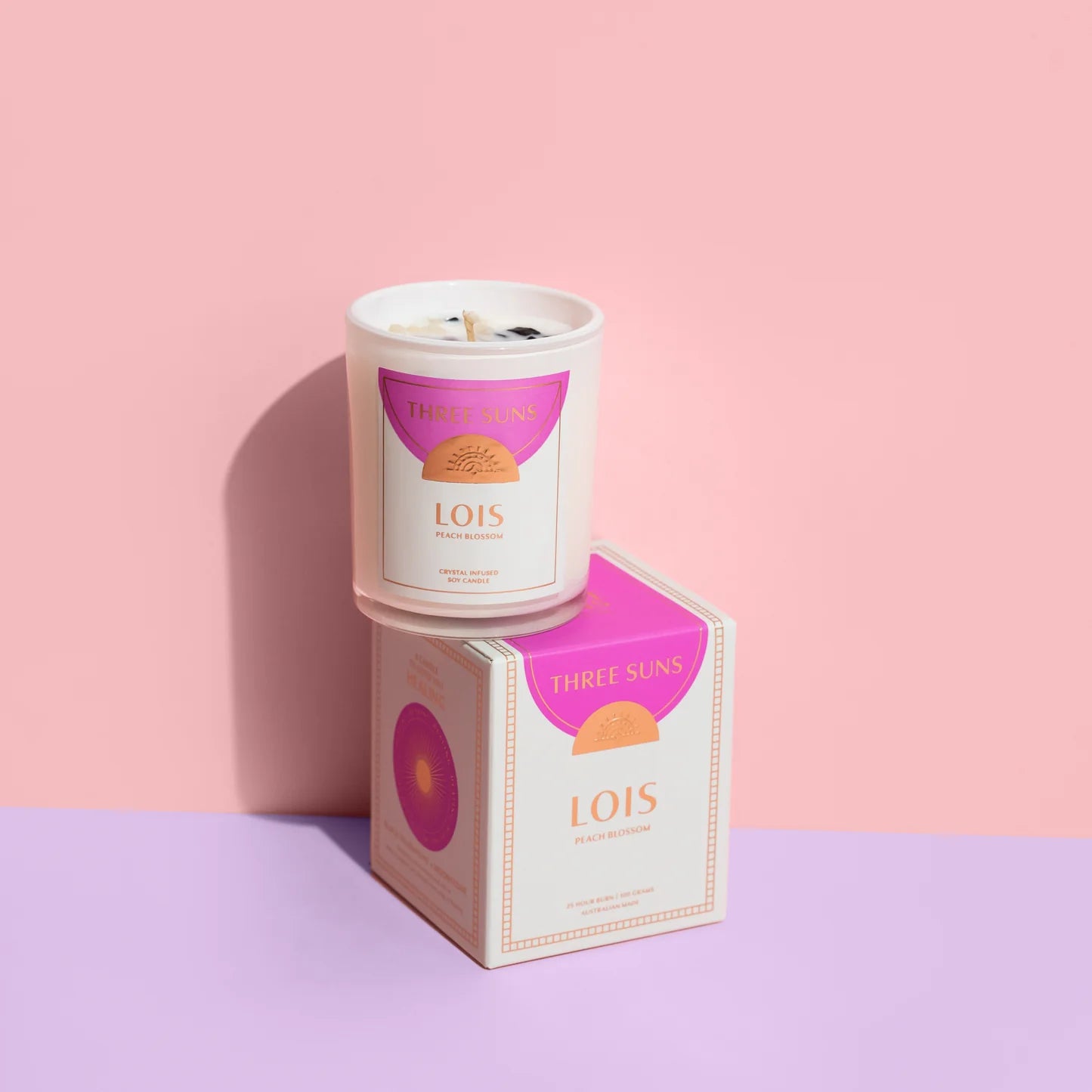 Three Suns Mini Crystal Candle - Lois - Peach Blossom