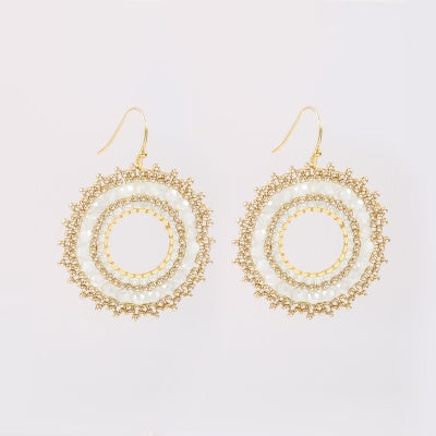White and Gold Handbeaded Earrings