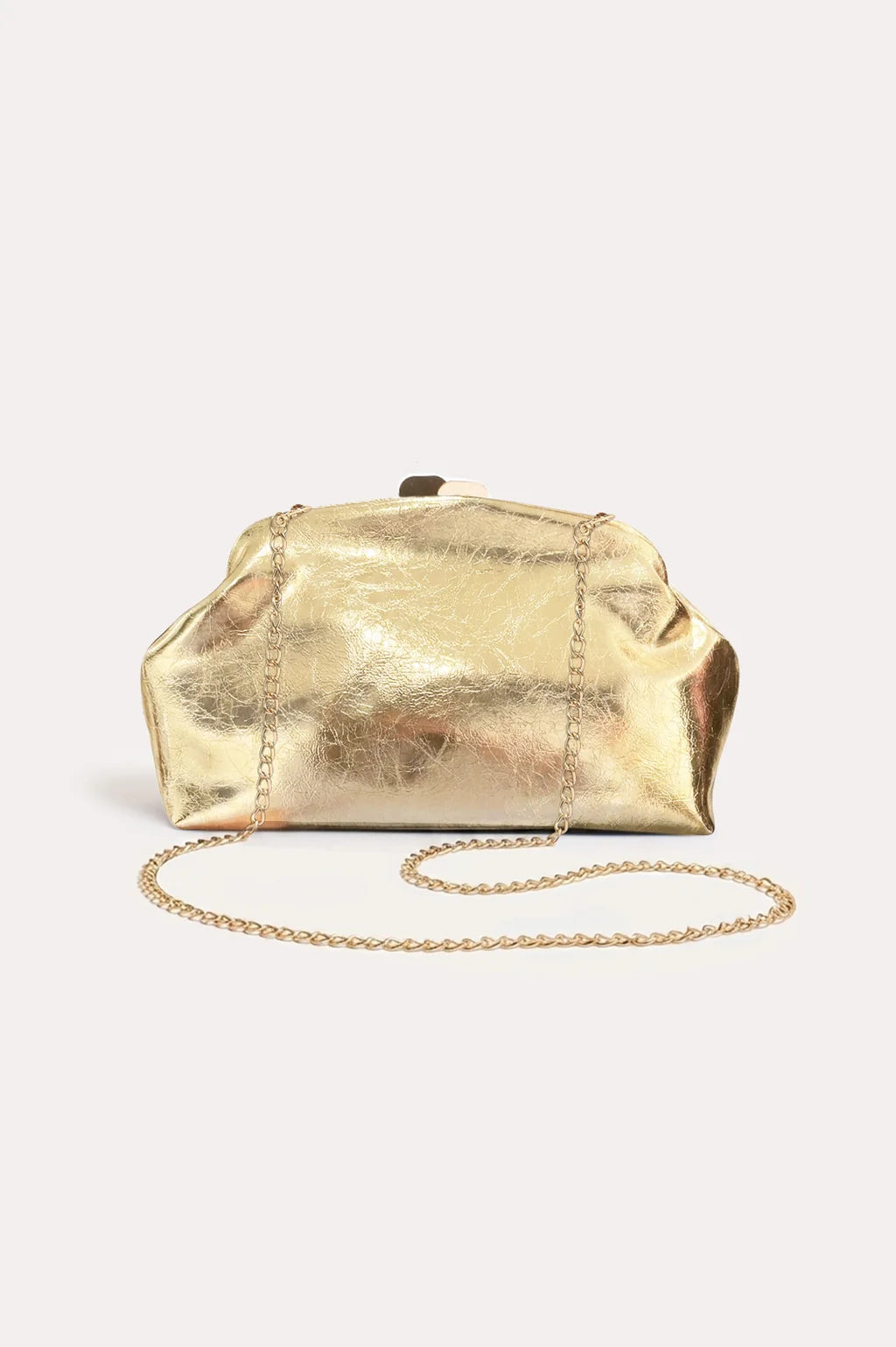 Archer Metallic Clip Top Clutch - Gold