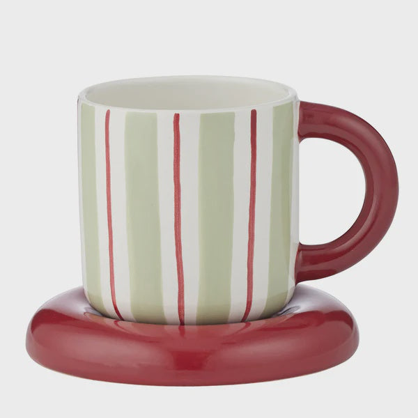 Candy Ceramic Cup & Saucer - Mint/Russet