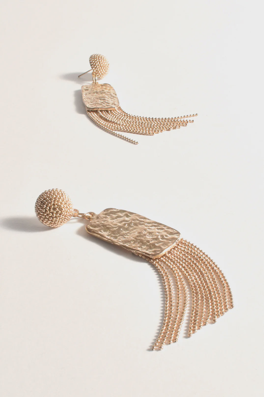 Chain Tassel Textured Earrings - Gold