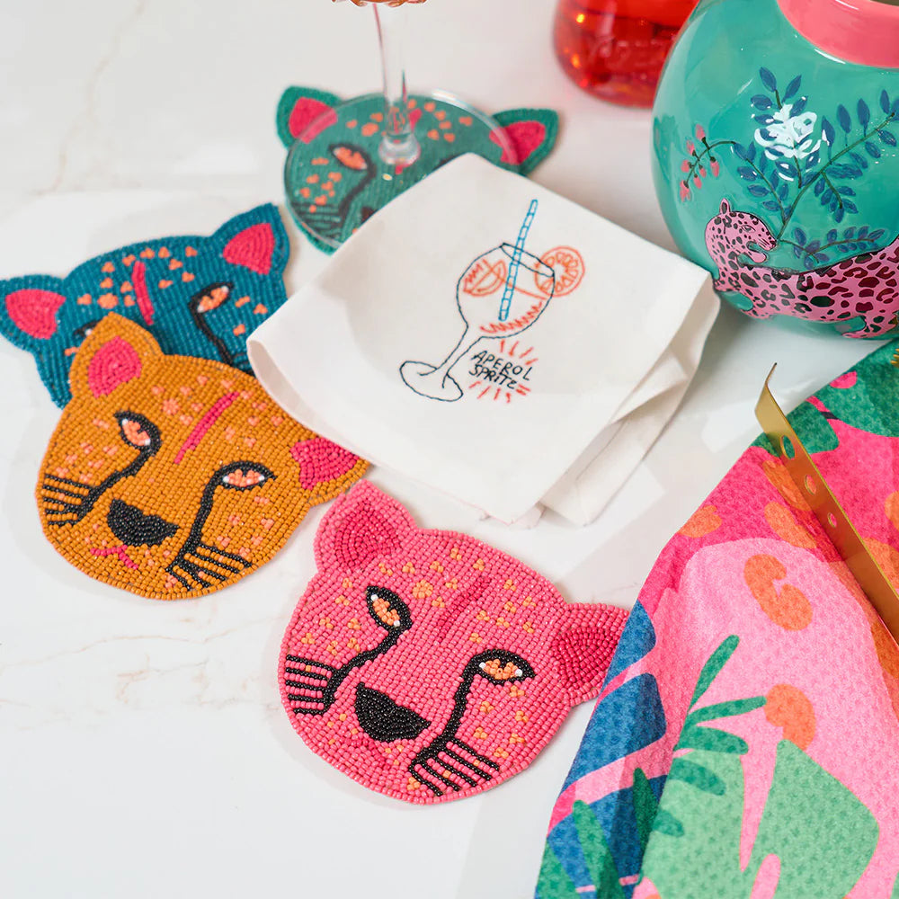 Cheetah Beaded Coasters - Set of 4