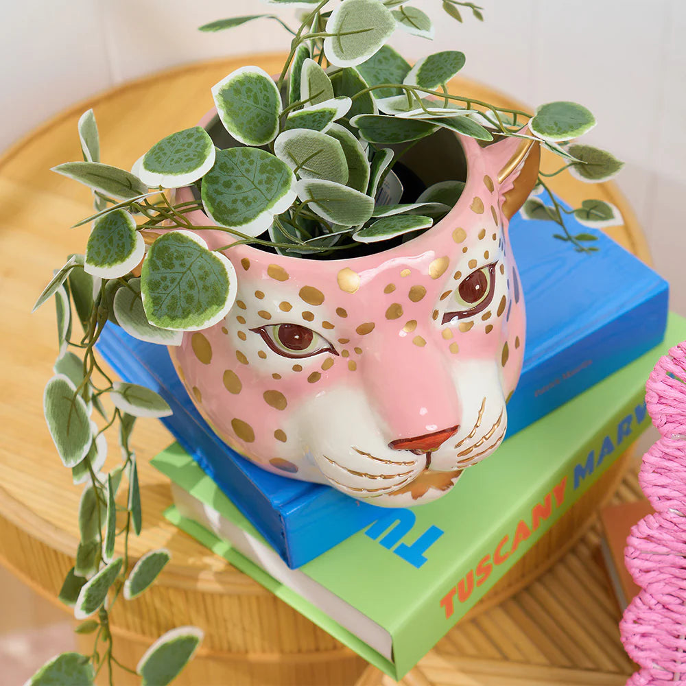 Cheetah Head Ceramic Planter