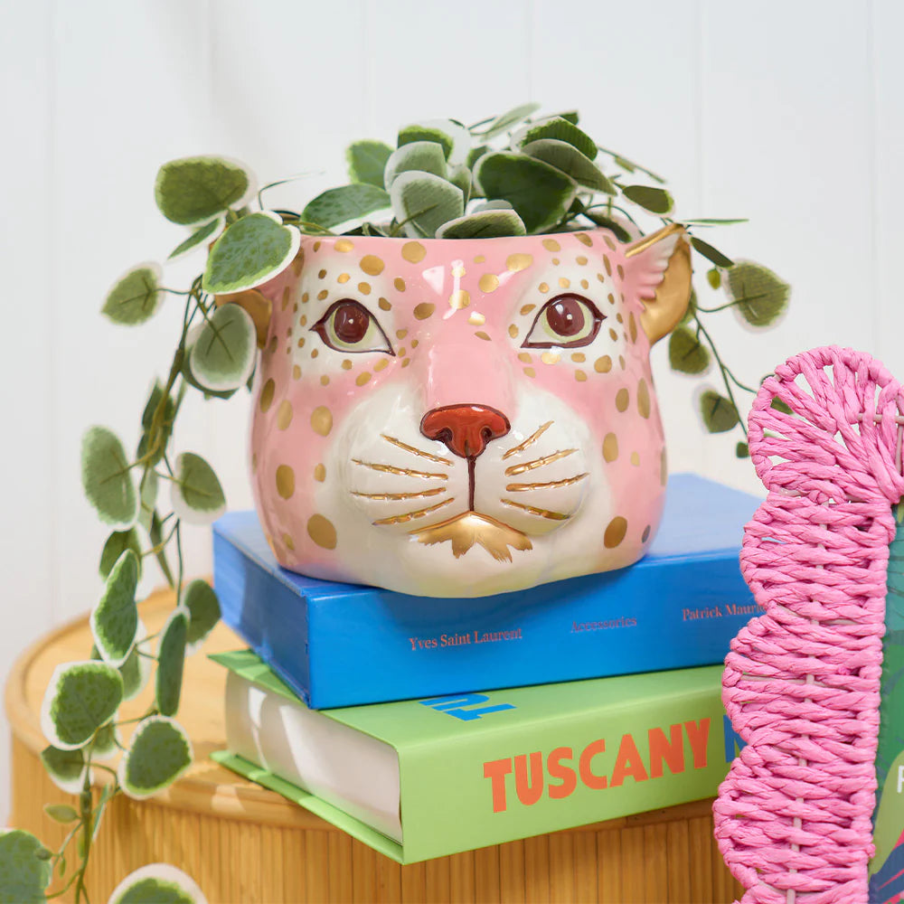 Cheetah Head Ceramic Planter