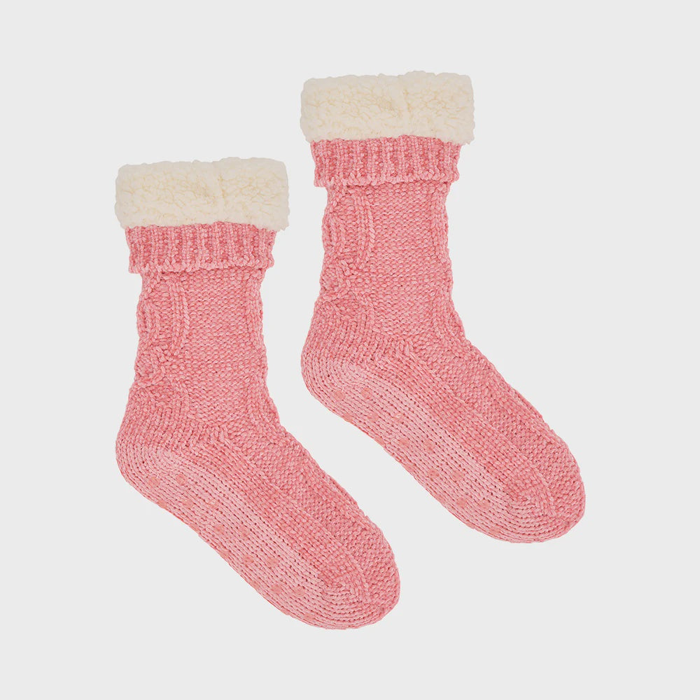 Chenille Lounge Socks - Dark Pink
