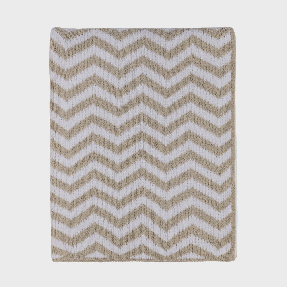 Chenille Knitted Blanket - Taupe Chevron