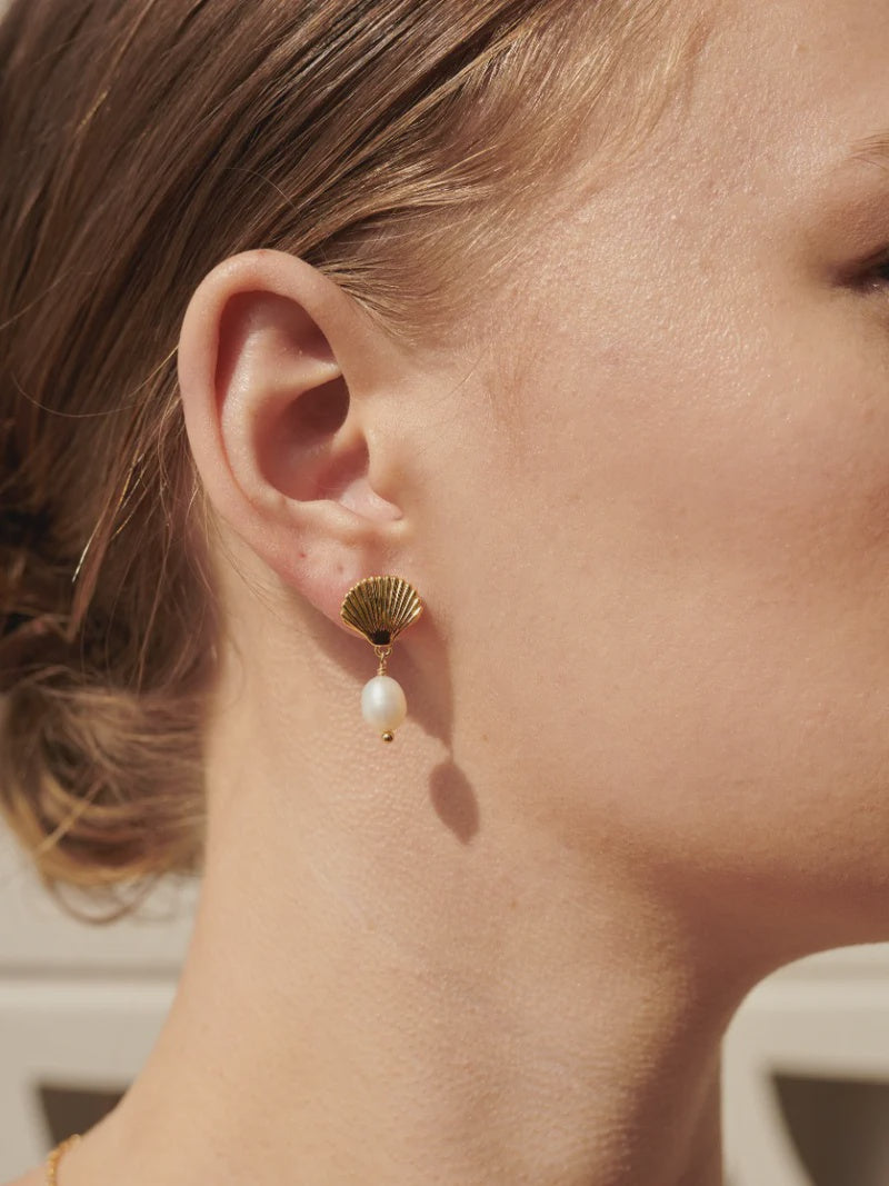 Clamshell Pearl Drop Earrings