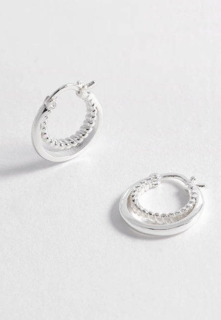 Double Twisted Hoop Earrings - Silver