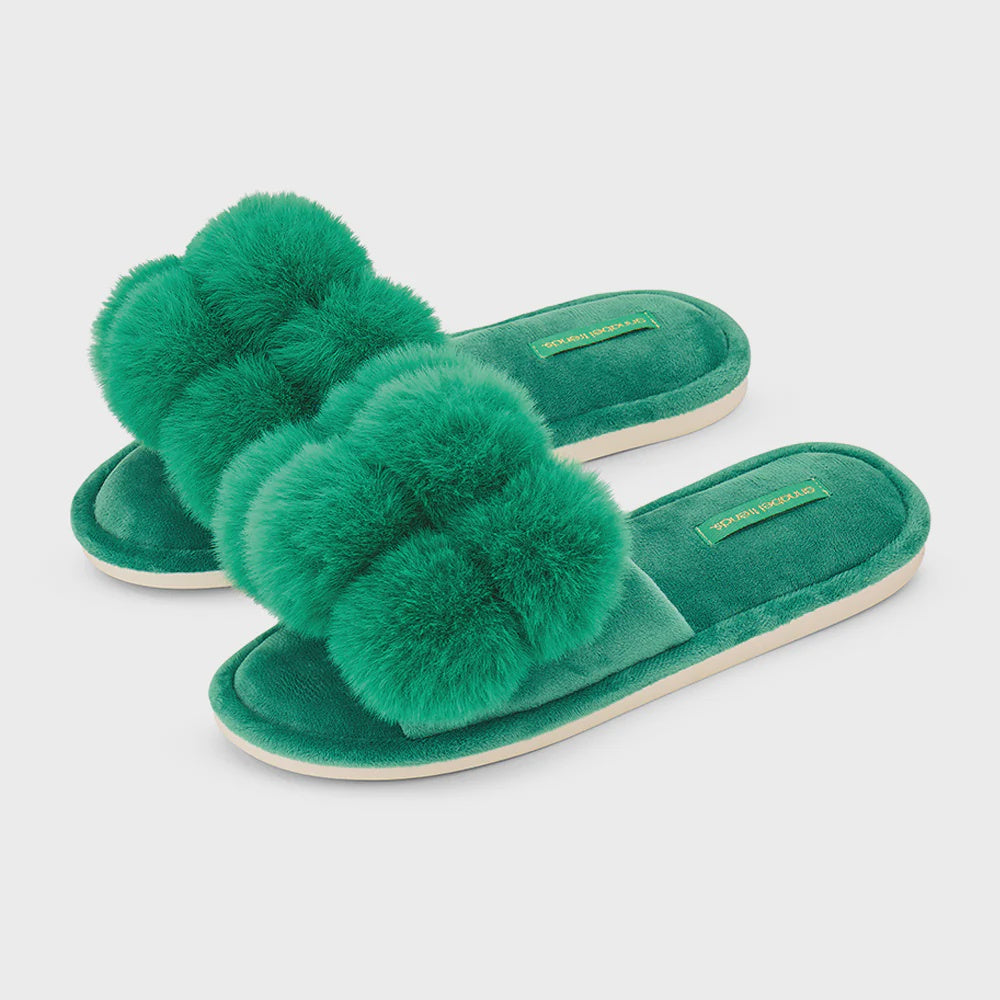 Cosy Luxe Pom Pom Slipper - Emerald