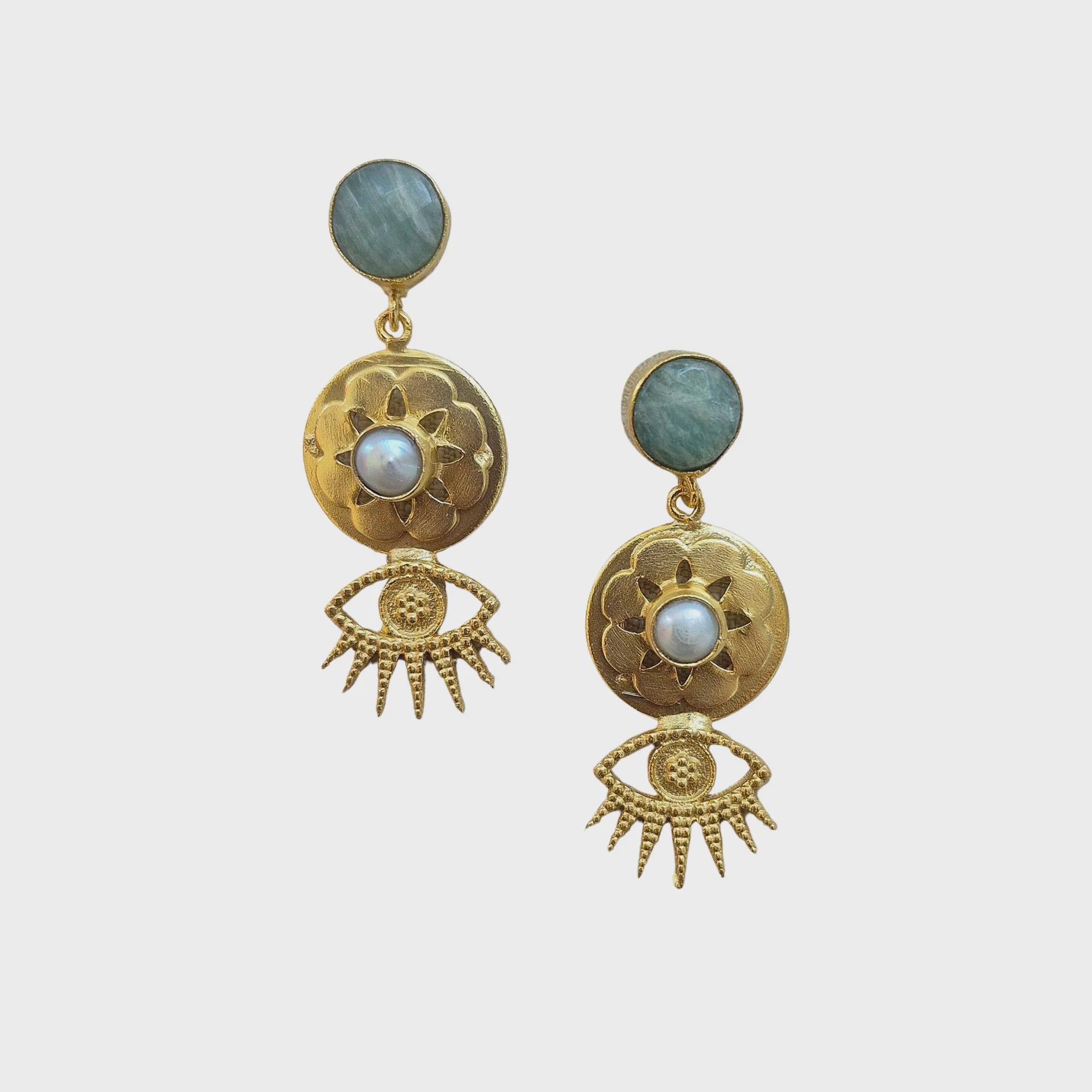 Floral Eye Earrings - Aqua
