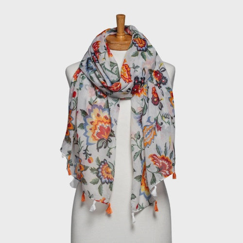 Abstract Floral Tassel Scarf