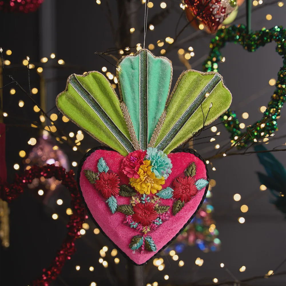 Funky Hanging Heart Christmas Decoration - Pink