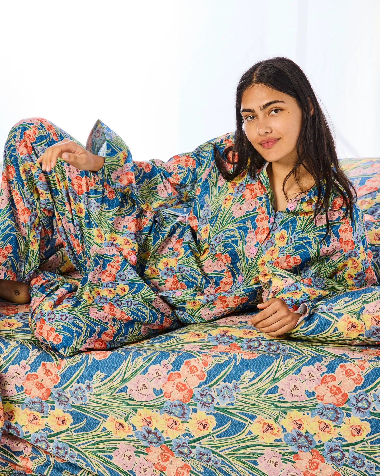 Kip&Co x Anna Spiro Gladiolus Adult Organic Cotton Long Sleeve Shirt & Pant Pyjama Set