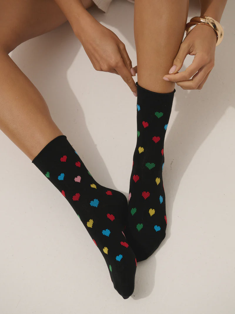 Graphic Love Heart Black Socks