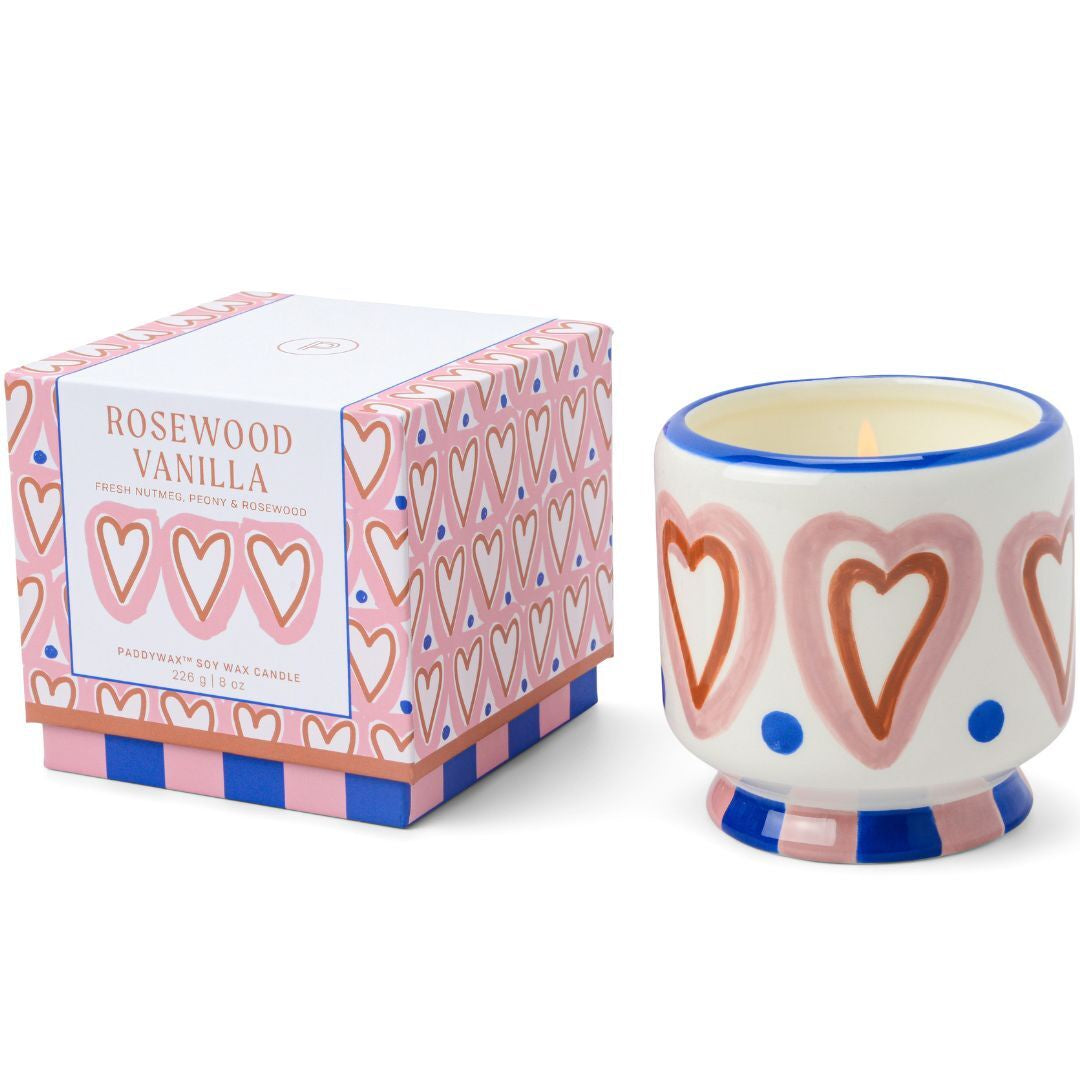 Hearts Ceramic Candle - Rosewood Vanilla